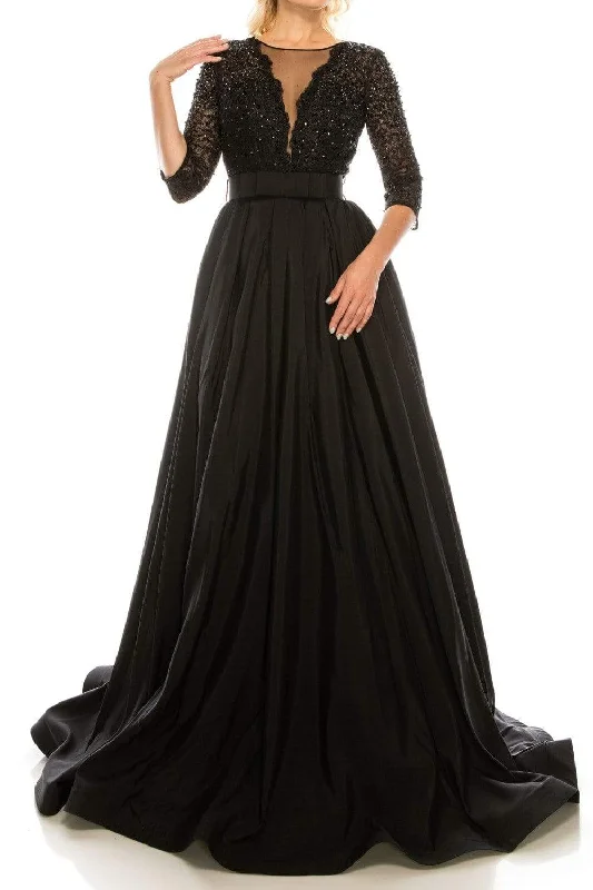 Odrella - 1026 Embroidered Mesh Quarter Sleeve A-Line Gown