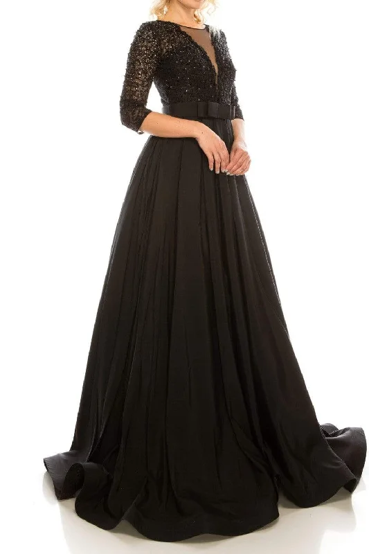 Odrella - 1026 Embroidered Mesh Quarter Sleeve A-Line Gown