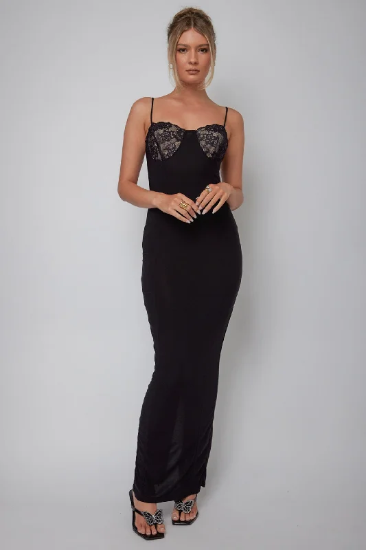 Ora Lace Bust Bodycon Maxi Dress Black