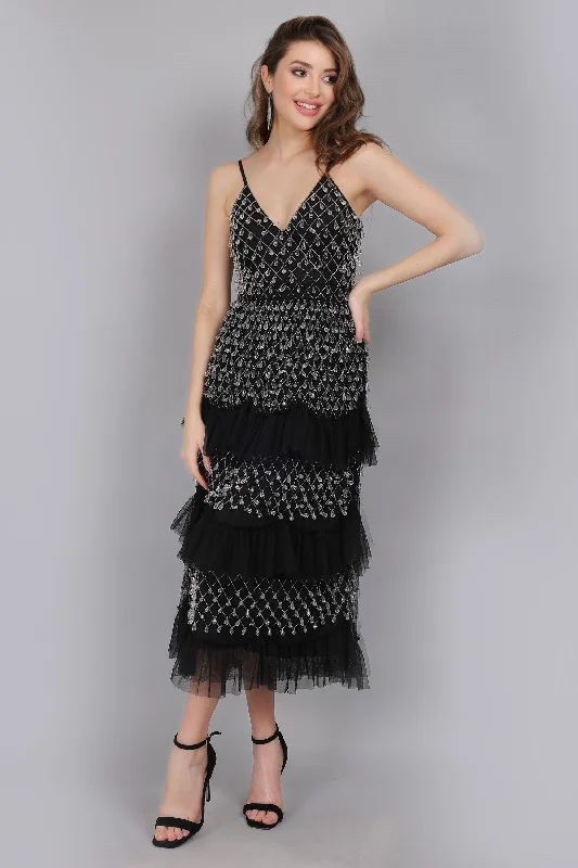 Pearl Drop Midaxi Dress in Black