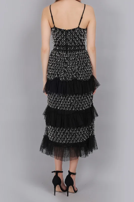 Pearl Drop Midaxi Dress in Black