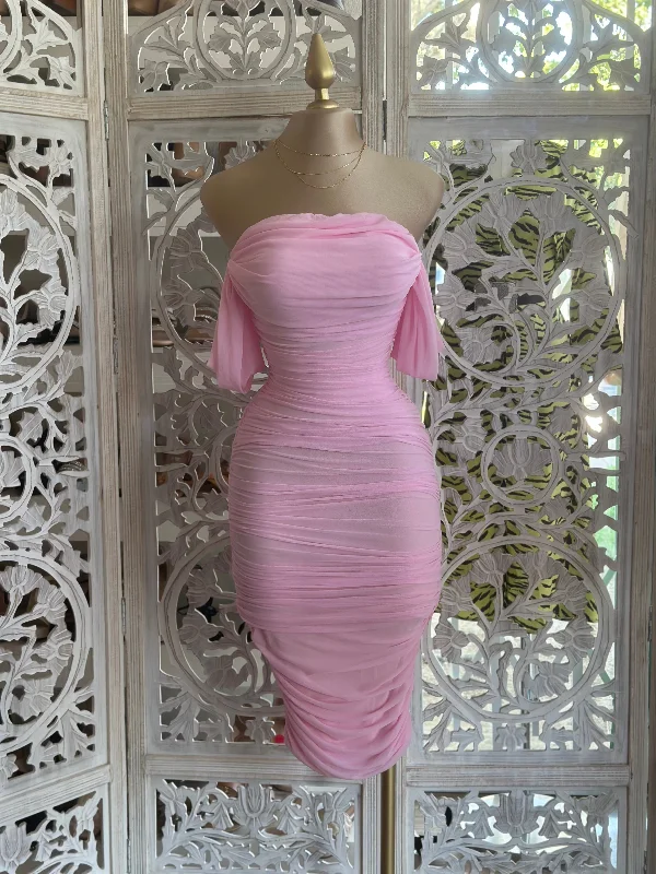 Pink Midi Ruched Dress