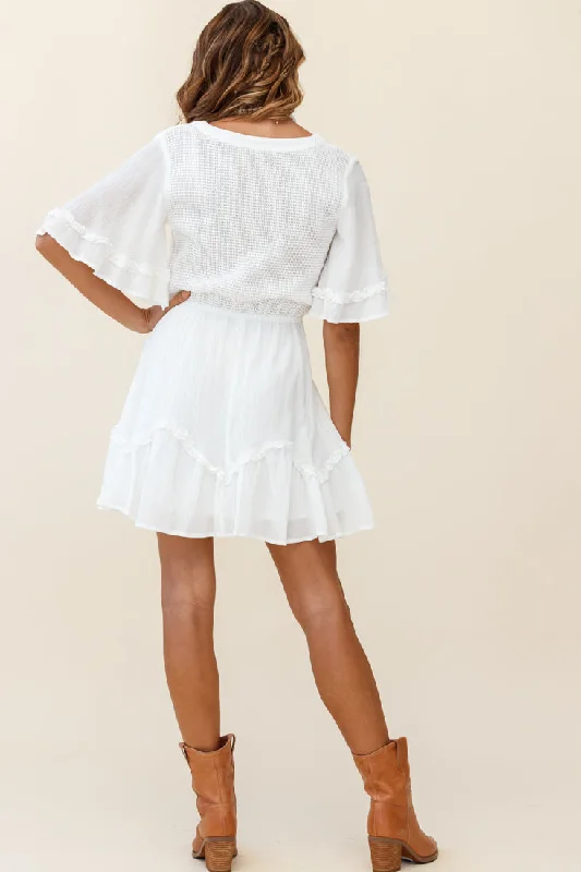 Play It Again Bust Placket Mesh Detail Dress White