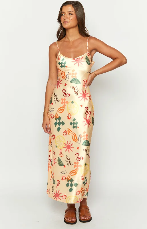 Renesmee Golden Escape Yellow Print Maxi Dress