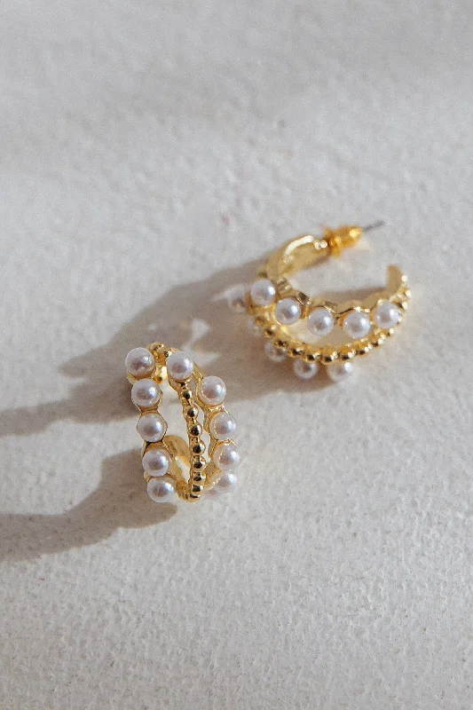 Serenity Pearl Hoop Earrings Gold