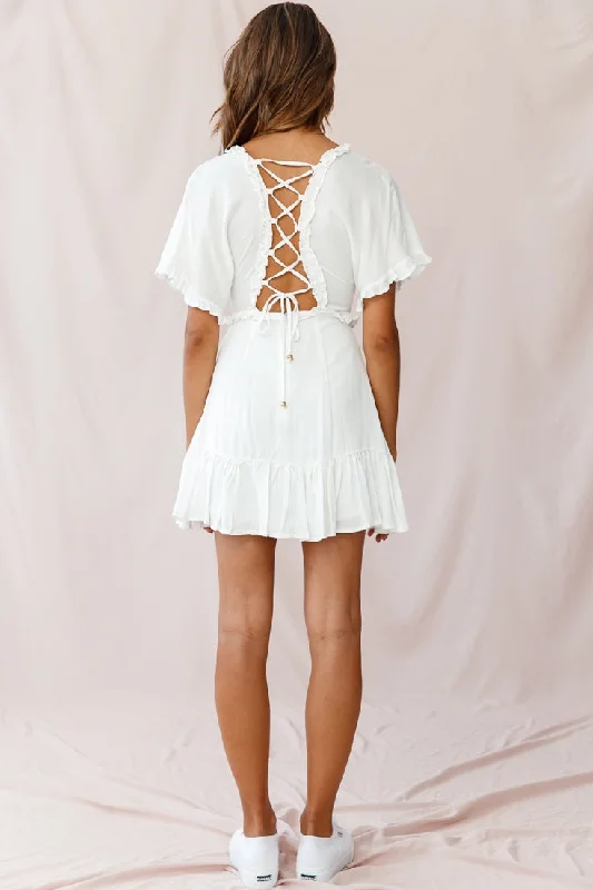 Thursday Ruffle Detail Lace-Up Back Dress White