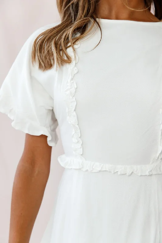 Thursday Ruffle Detail Lace-Up Back Dress White