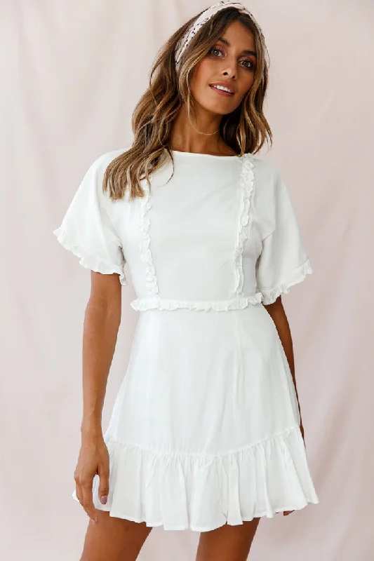 Thursday Ruffle Detail Lace-Up Back Dress White