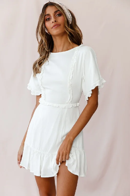 Thursday Ruffle Detail Lace-Up Back Dress White