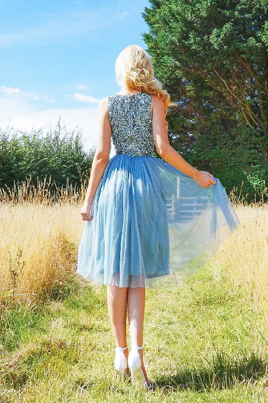 Val Tulle Midi Skirt in Teal