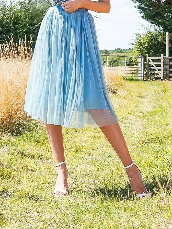 Val Tulle Midi Skirt in Teal