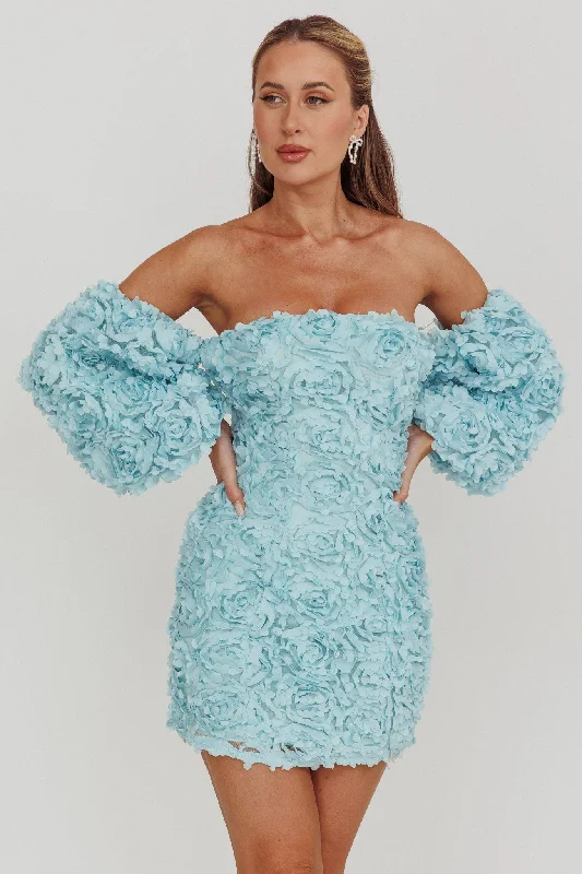 Vive La Rose Off-Shoulder Floral Mini Dress Baby Blue