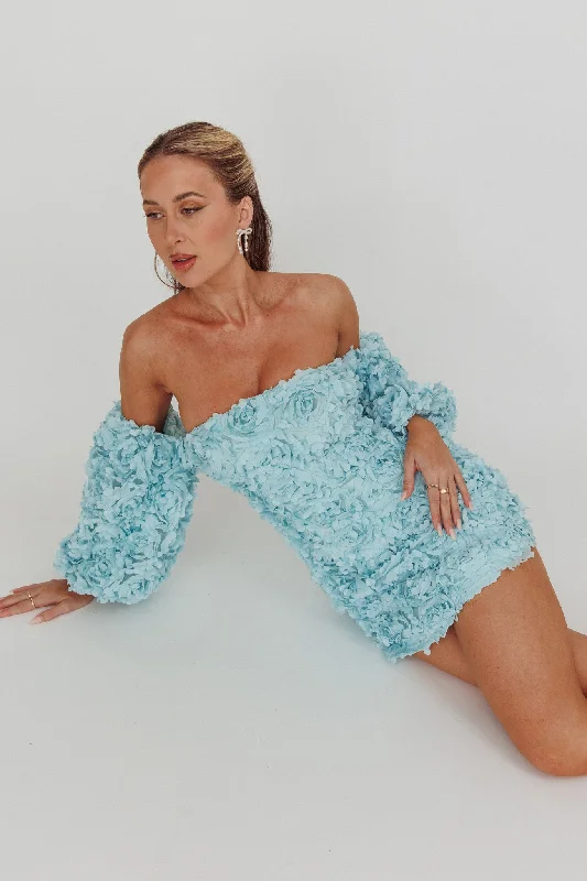 Vive La Rose Off-Shoulder Floral Mini Dress Baby Blue