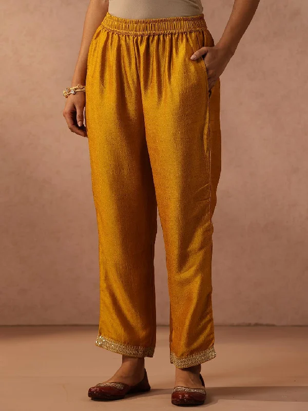 Yellow Embroidered Silk Blend Suit Set With Trousers