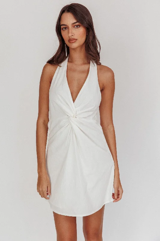 Zoriah Twist Bust Halterneck Mini Dress White