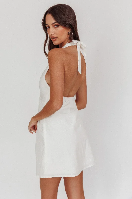 Zoriah Twist Bust Halterneck Mini Dress White