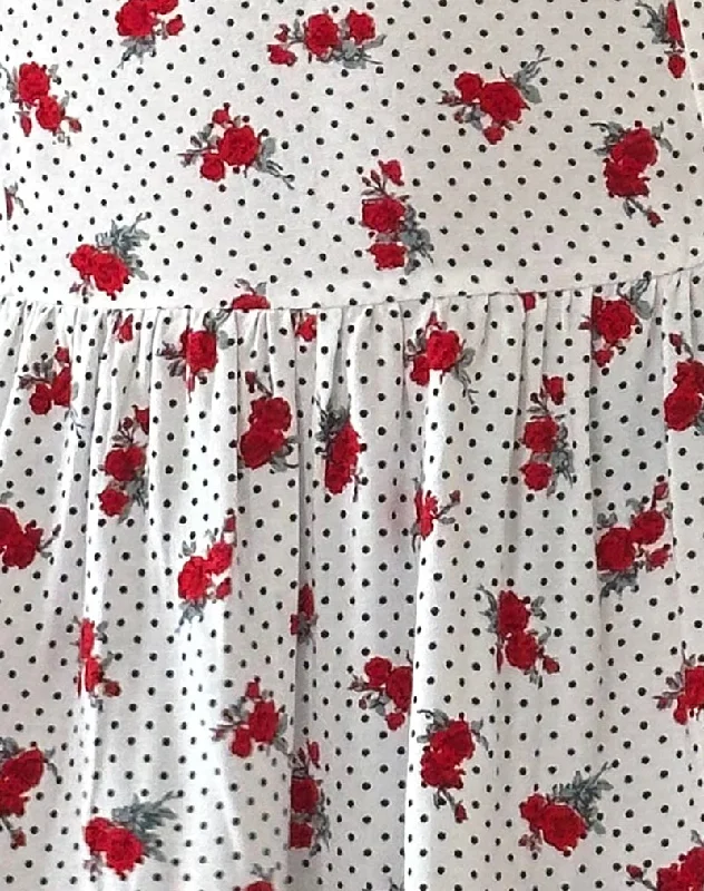 Aca Bardot Mini Dress in White Rose Polka