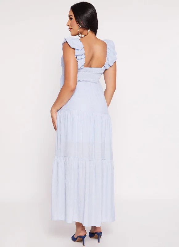 Ruched V Neck Tiered Maxi Dress