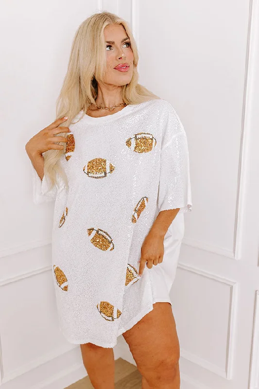 Football Season Sequin Mini Dress in White Curves