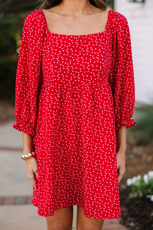 Found Love Red Heart Print Dress