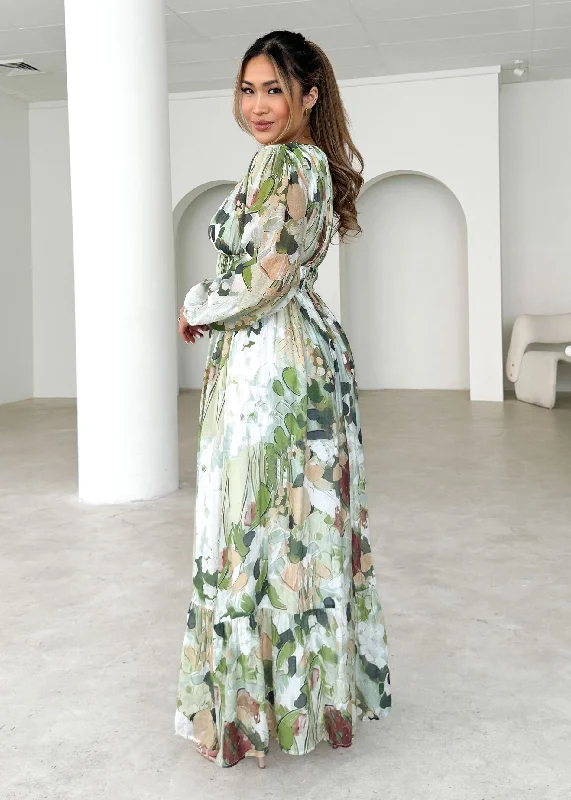 Geneva Maxi Dress - Green Abstract