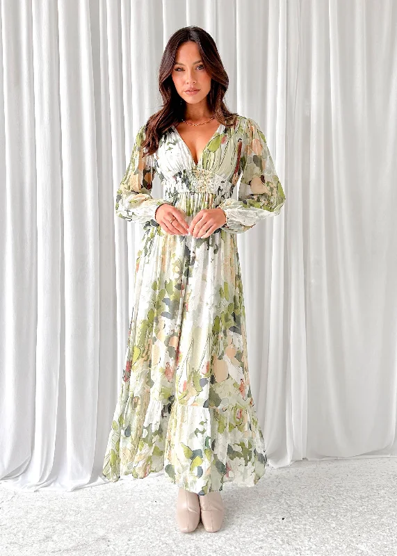 Geneva Maxi Dress - Green Abstract