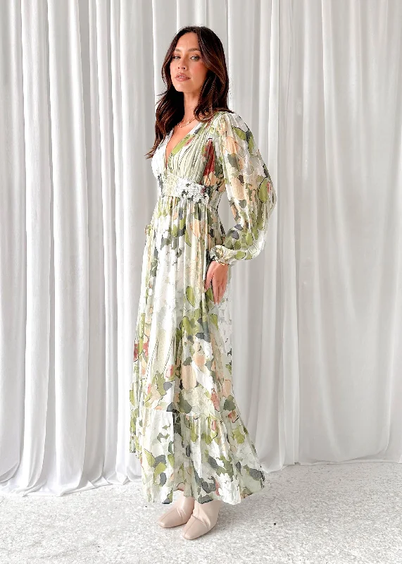 Geneva Maxi Dress - Green Abstract