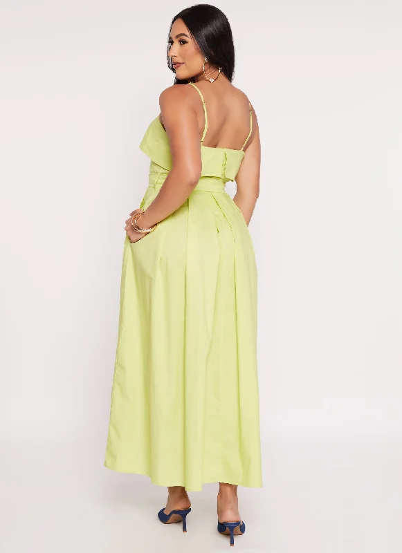 Haute Monde Poplin Belted Square Neck Maxi Dress