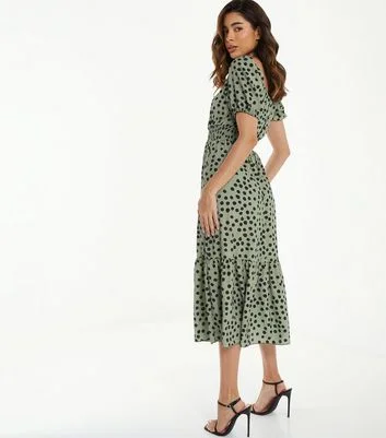 Olive Polka Dot Tiered Midaxi Dress