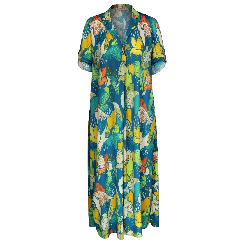 IS JUNIPER KAFTAN DRESS BIRD PRINT