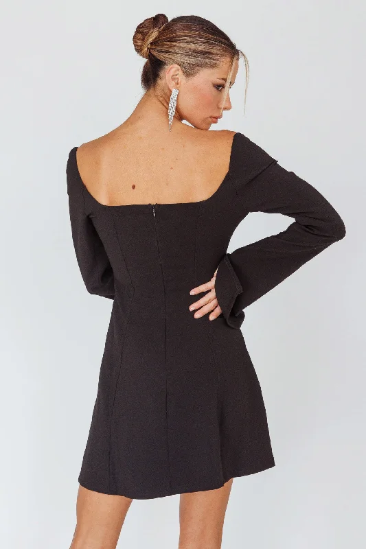 Kieran Long Sleeve A-Line Mini Dress Black