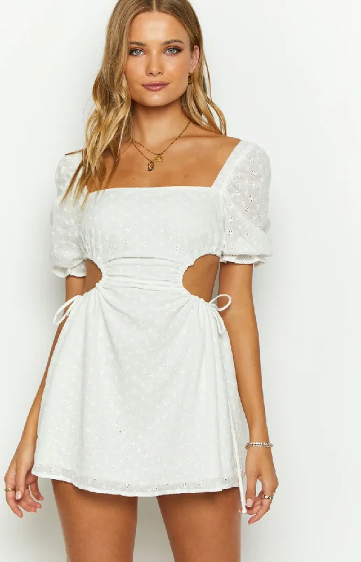 Leana White Broderie Mini Dress