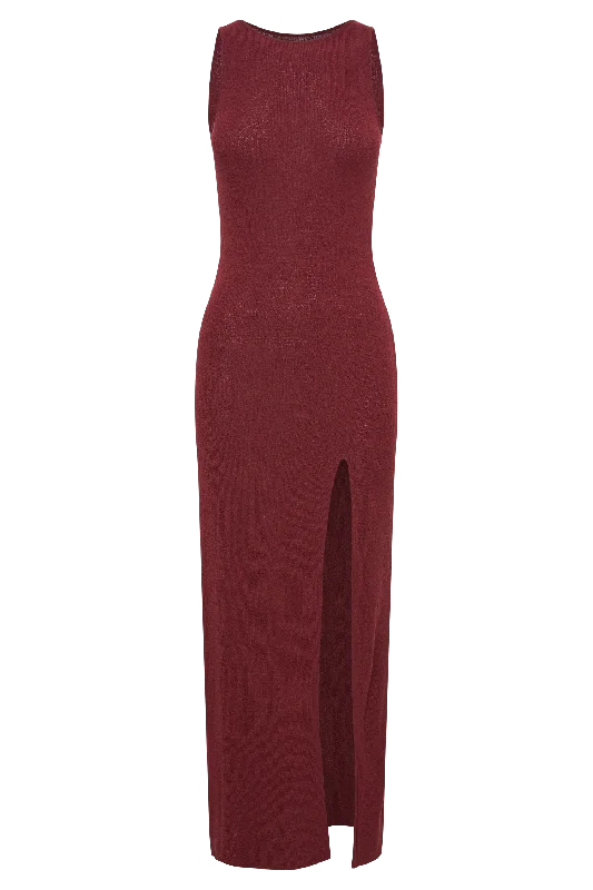 Maxine Sheer Knit Maxi Dress - Berry