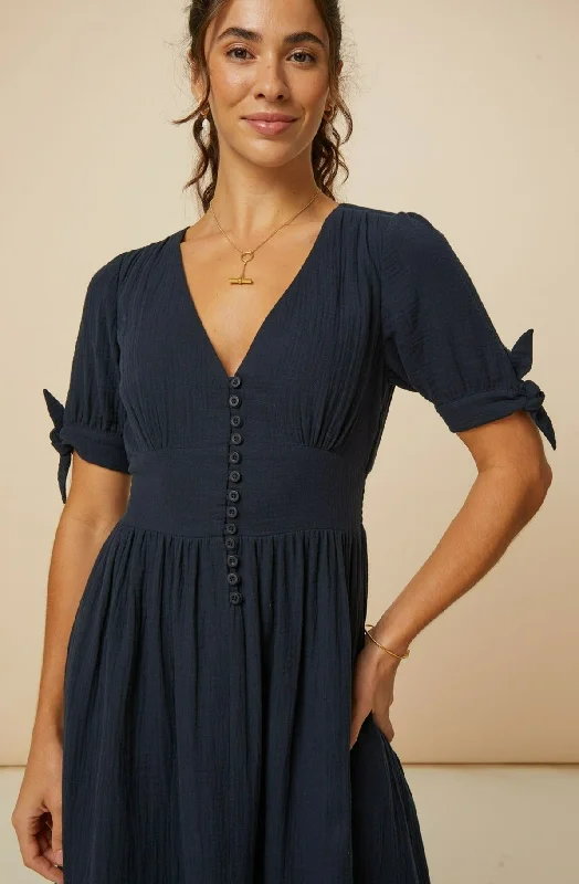 Olga Cheesecloth Dress | Navy