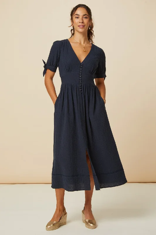 Olga Cheesecloth Dress | Navy