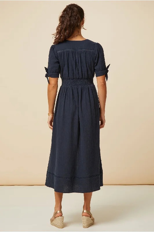 Olga Cheesecloth Dress | Navy