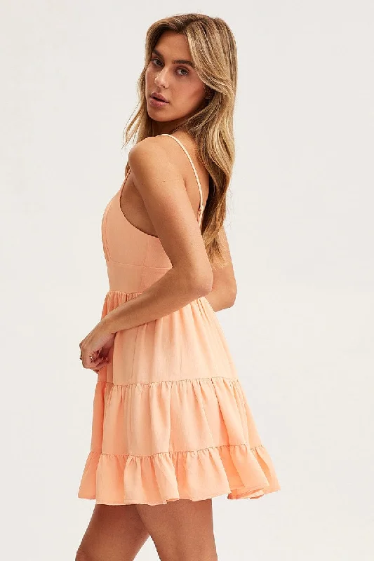 Orange Bust Dress Sleeveless Mini Ruched