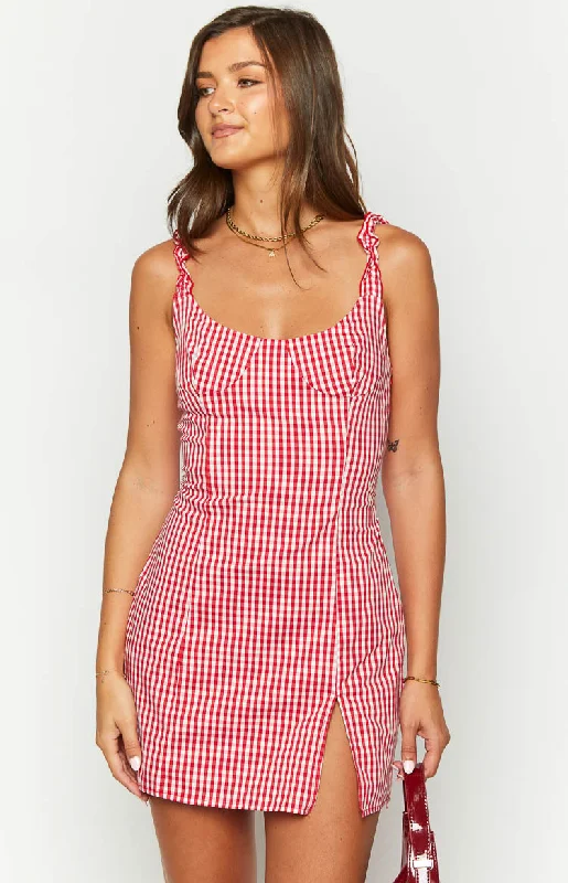 Rihanna Red Check Mini Dress