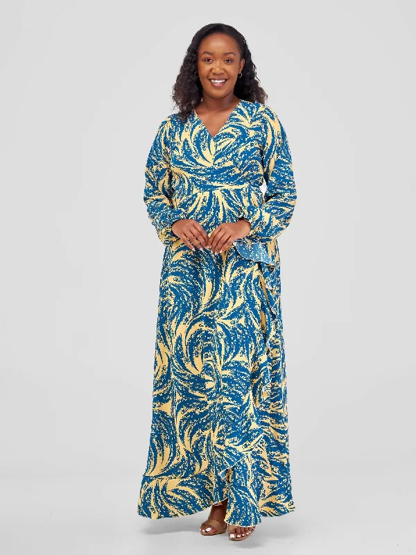 Salok Havilah Wear Kyra Wrap Dress - Blue / Yellow Print