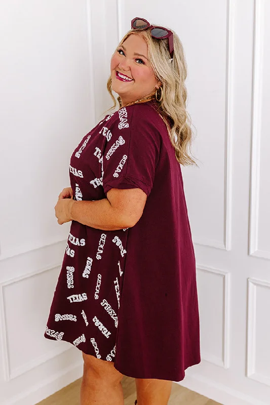 School Spirit Sequin Embroidered Mini Dress in Texas Maroon Curves