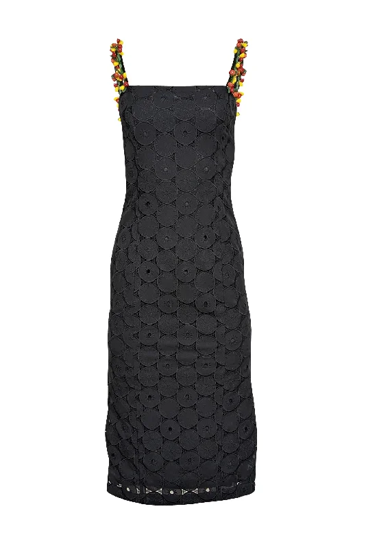 Staud - Black Citrus Lace Midi Dress w/ Glass Beaded Straps Sz 2