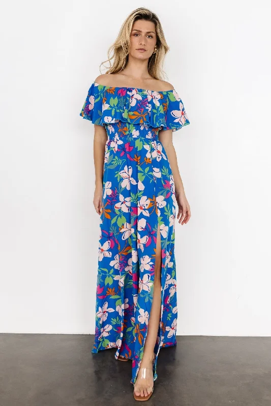 Talia Off Shoulder Maxi Dress | Blue Floral