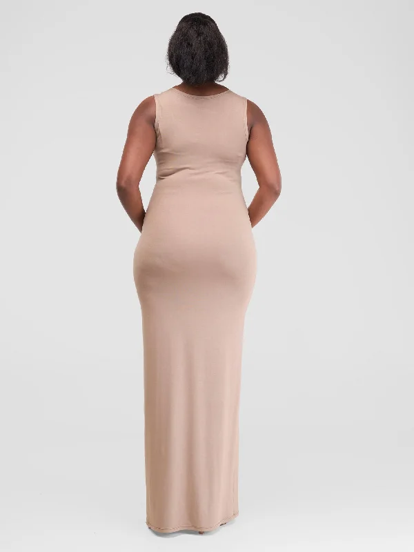 Vivo Basic Straight Maxi Dress - Light Taupe