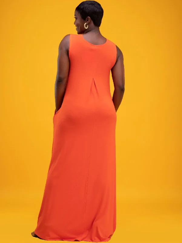 Vivo Basic Julia Back Pleat Maxi Dress - Orange