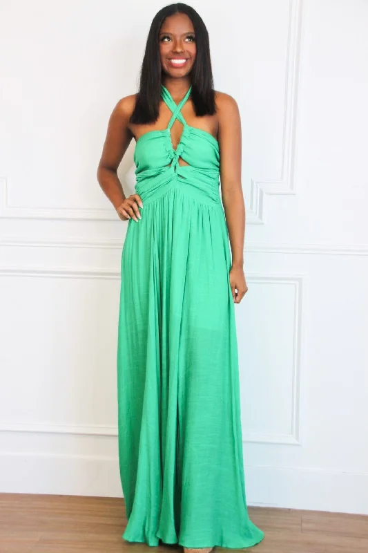 Your Place or Mine Halter Maxi Dress: Green