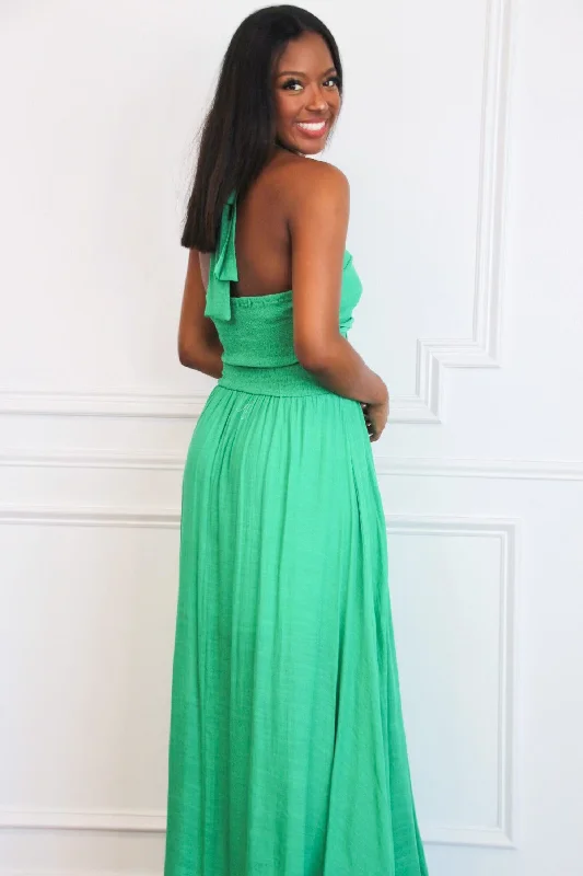 Your Place or Mine Halter Maxi Dress: Green