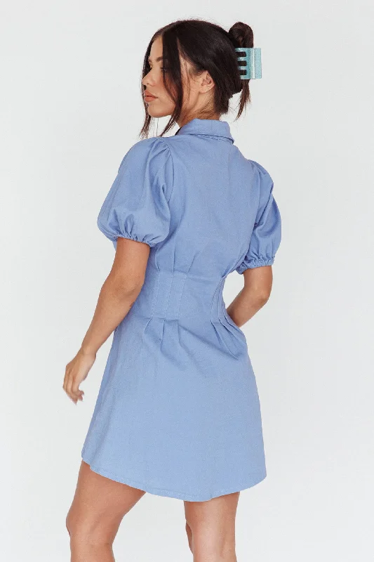 Zurich Pleated Waist Shirt Dress Blue