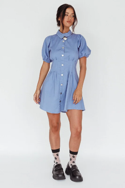 Zurich Pleated Waist Shirt Dress Blue