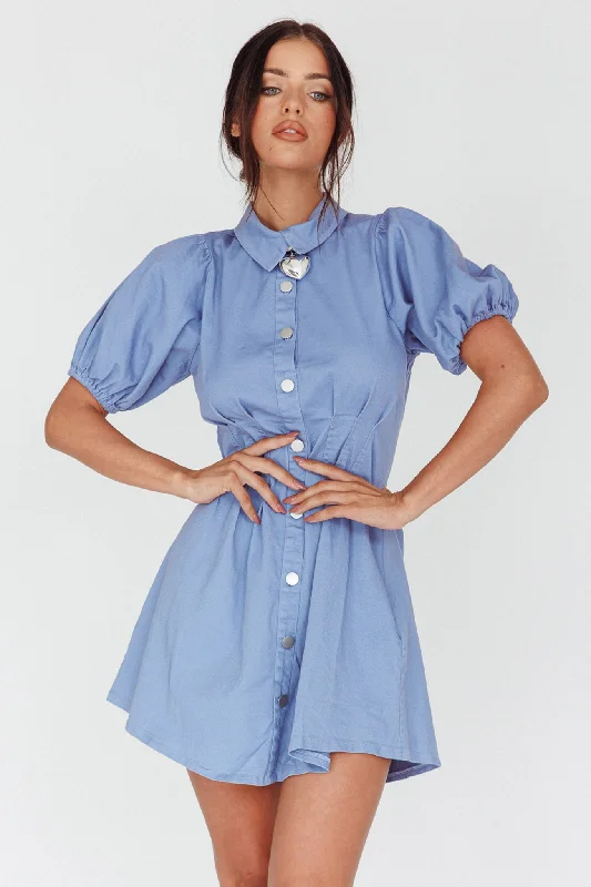 Zurich Pleated Waist Shirt Dress Blue