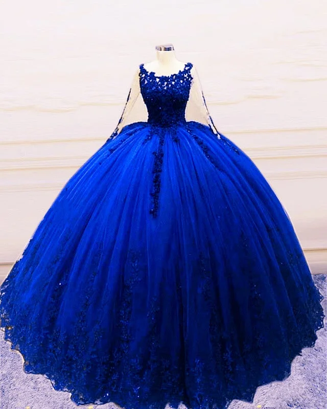 Long Sleeves Ball Gown Appliques Dresses